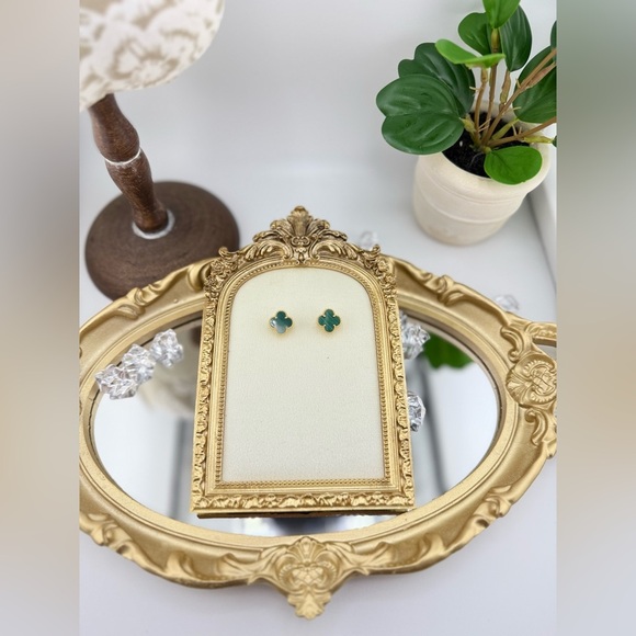 Lucky Alhambra Clover Gold Plated Sterling Silver Earrings with Logo - Picture 4 of 11